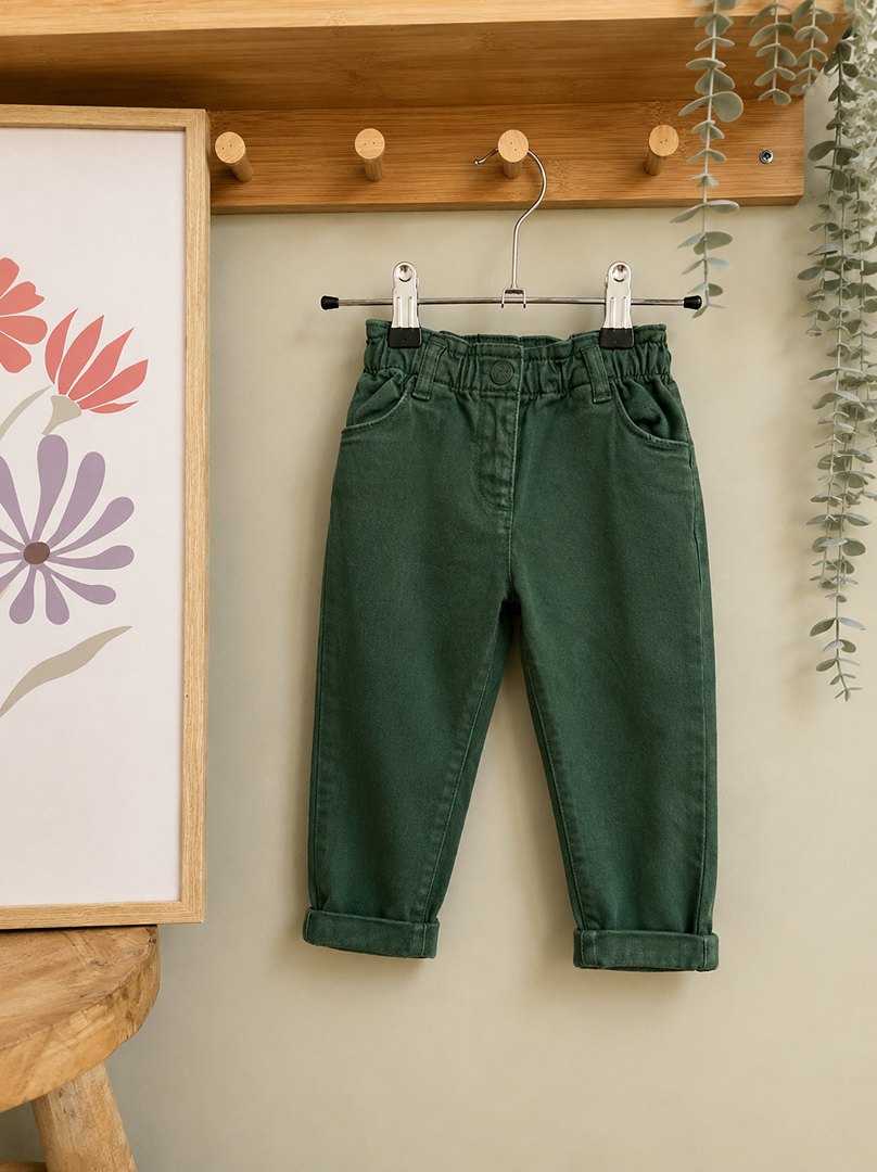 Pantalon Mom vert foret fille Tape à l'œil Tao 18 mois mi-saison