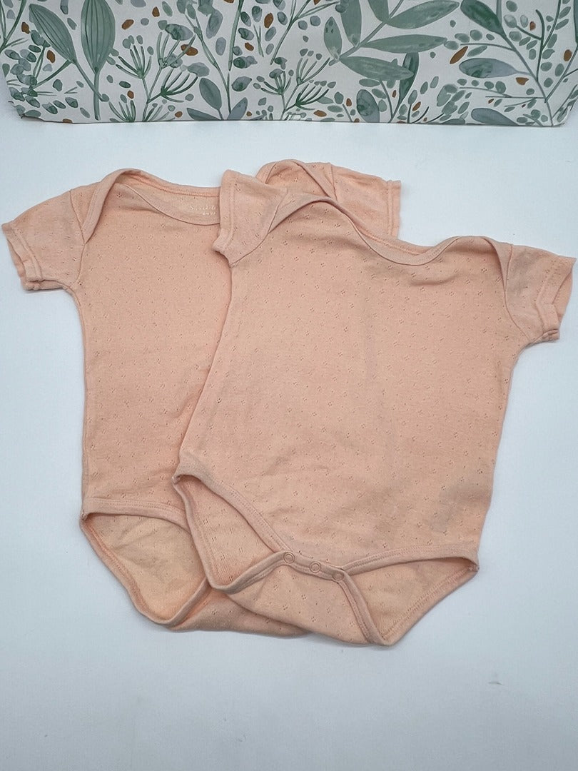 Lot 2 bodies été col Us manches courtes Zeeman - 3 mois / 6 mois - Abricot - Fille