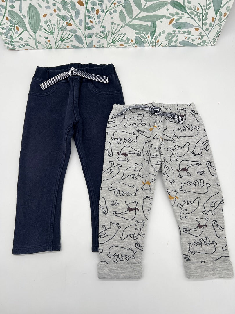 Lot 2 pantalons souples Petit Bateau 18 mois garçon mi-saison