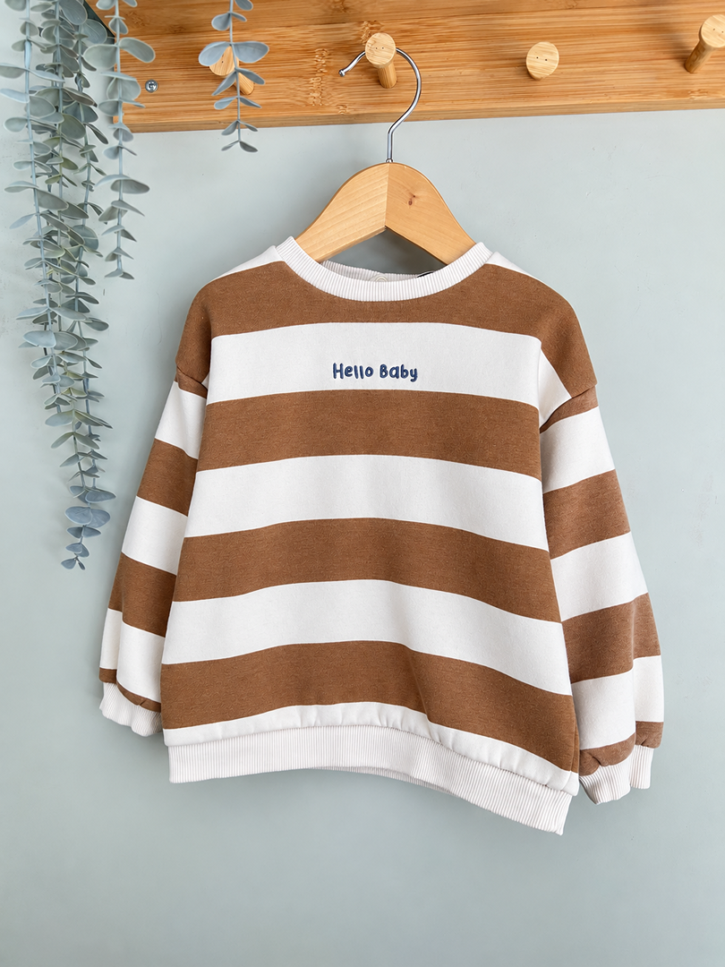 Sweat-shirt pull fille Tape à l'œil rayé beige et marron mi-saison manches longues 3 ans