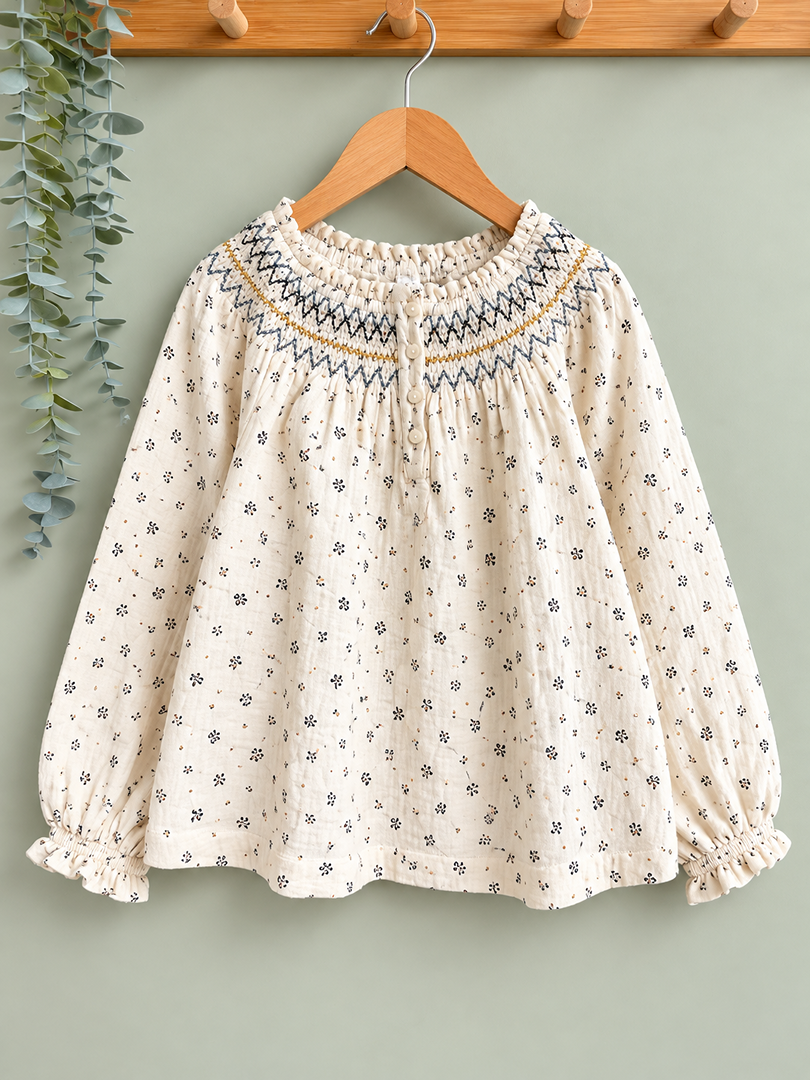 Blouse fille Zara blanc cassé mi-saison manches longues 5 ans