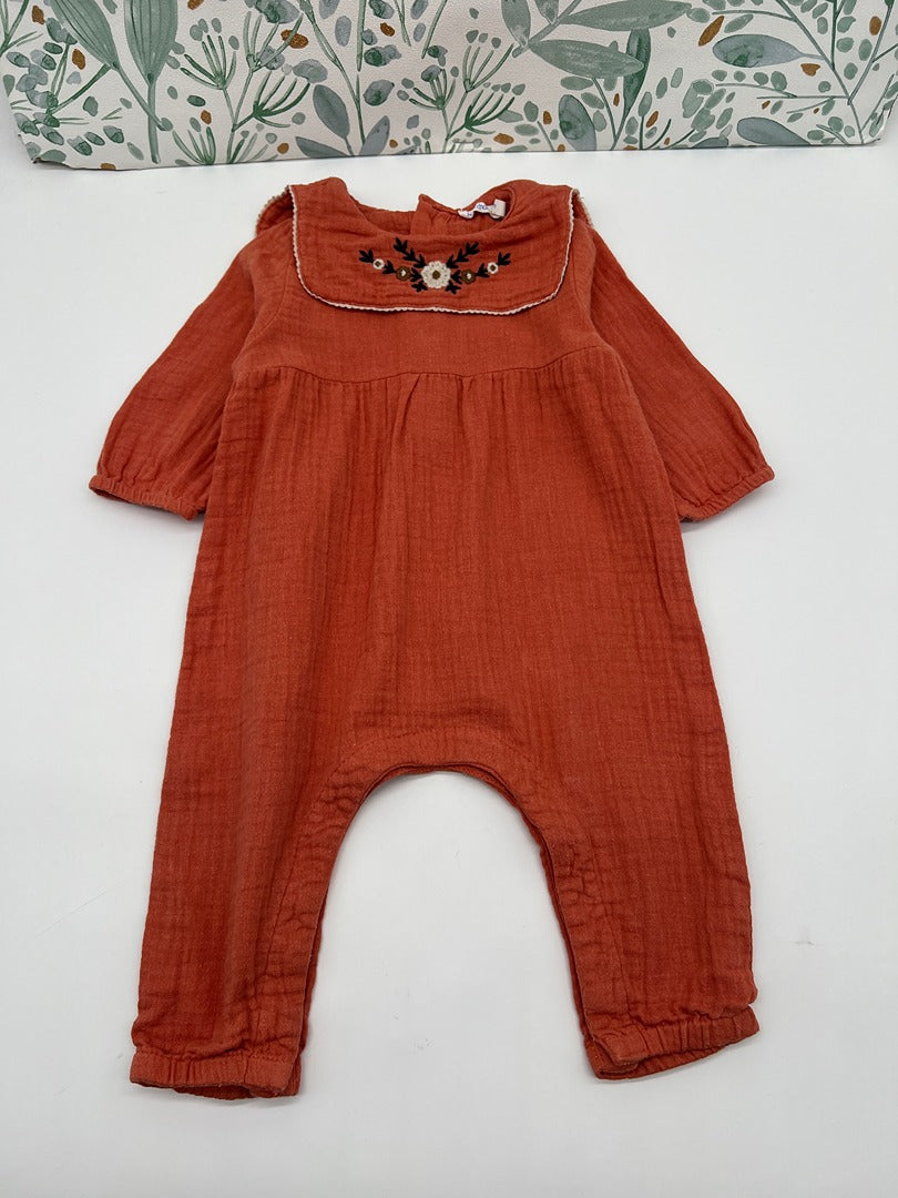 Combinaison gaz de coton corail fille Bout'chou - 3 mois - Orange - Fluide idéale pou le printemps