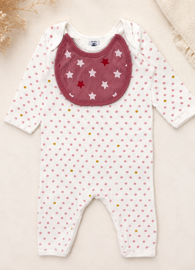 Pyjama 1pièce jersey Fille Petit Bateau 12 mois Manches Longues mi-saison bavoir amovible