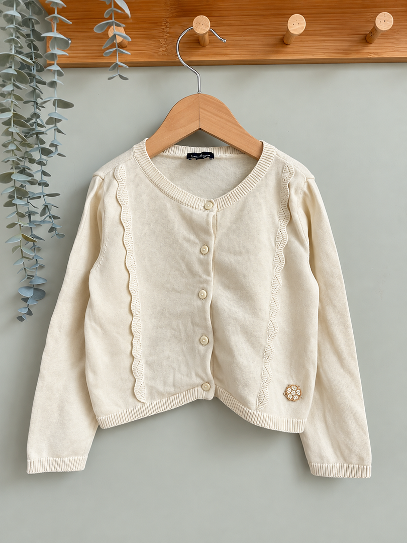 Gilet cardigan écru Sergent Major fille mi-saison manches longues 4 ans