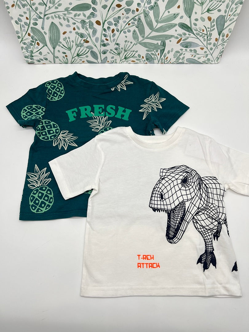 Lot 2 t-shirts manches courtes été garçon Vertbaudet Okaïdi - 3 ans - Blanc vert
