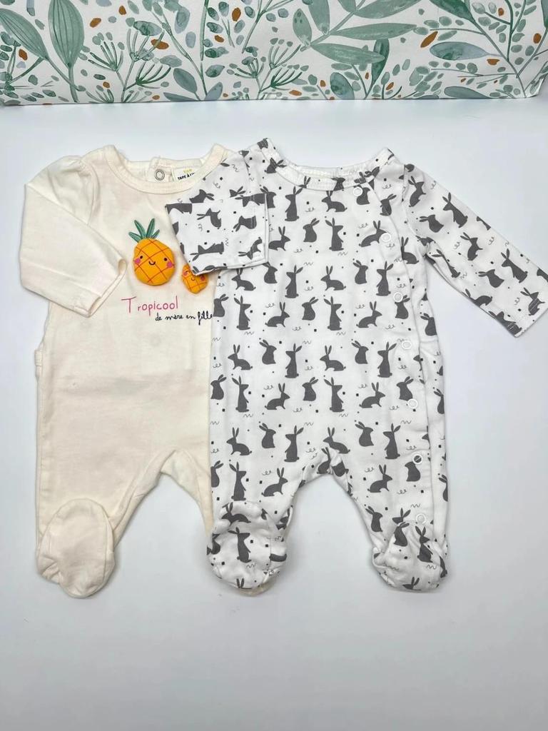 Lot 2 pyjamas 1 pièce en jersey mixte - Tape à l'oeil Tao 0 mois Naissance garçon ou fille