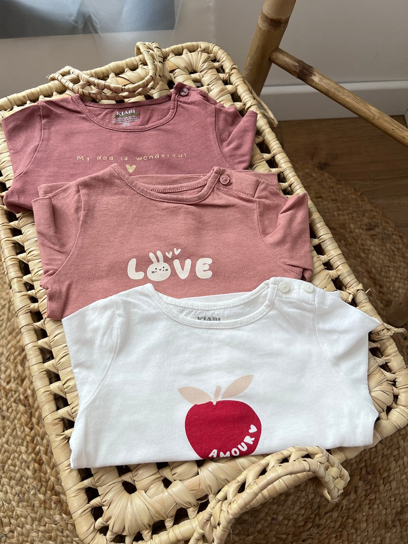 Lot 3 t-shirts manches longues Kiabi fille rose 3 mois
