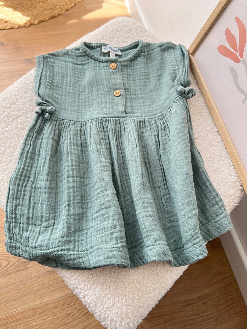 Robe bébé fille Vertbaudet gaze de coton vert 6 mois été